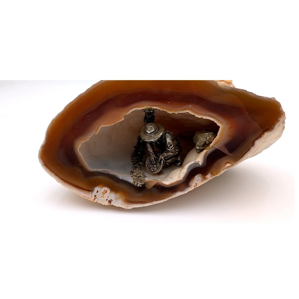 Vintage Agate Geode Gold Miner Diorama Pewter Figurine Western Decor 4.5"